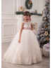 Beaded Lace Tulle Keyhole Corset Back Long Flower Girl Dress